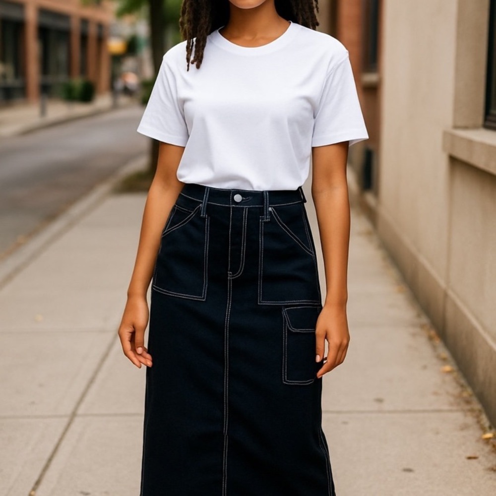True Religion Denim Cargo Maxi Skirt
Size: 28 | Color: Rinse | Retail: $139